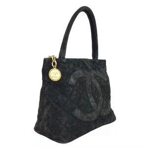 CHANEL CoCo Mark Suede Quilted Shoulder Bag (Rare)